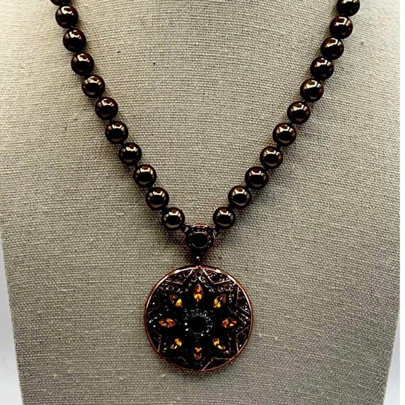 Elegant Beaded Necklace With Colorful Mandala Pendant.  B25 - Picture 2 of 8